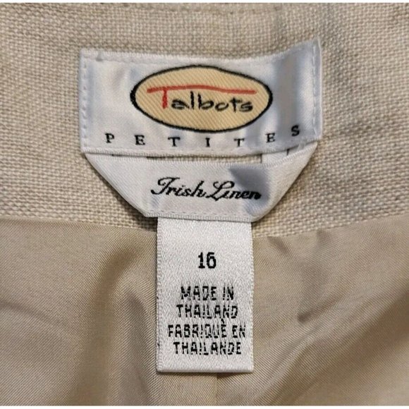 Talbots 100% Irish Linen Pants Lined Side Zip Beige Sz 16p - Picture 6 of 7